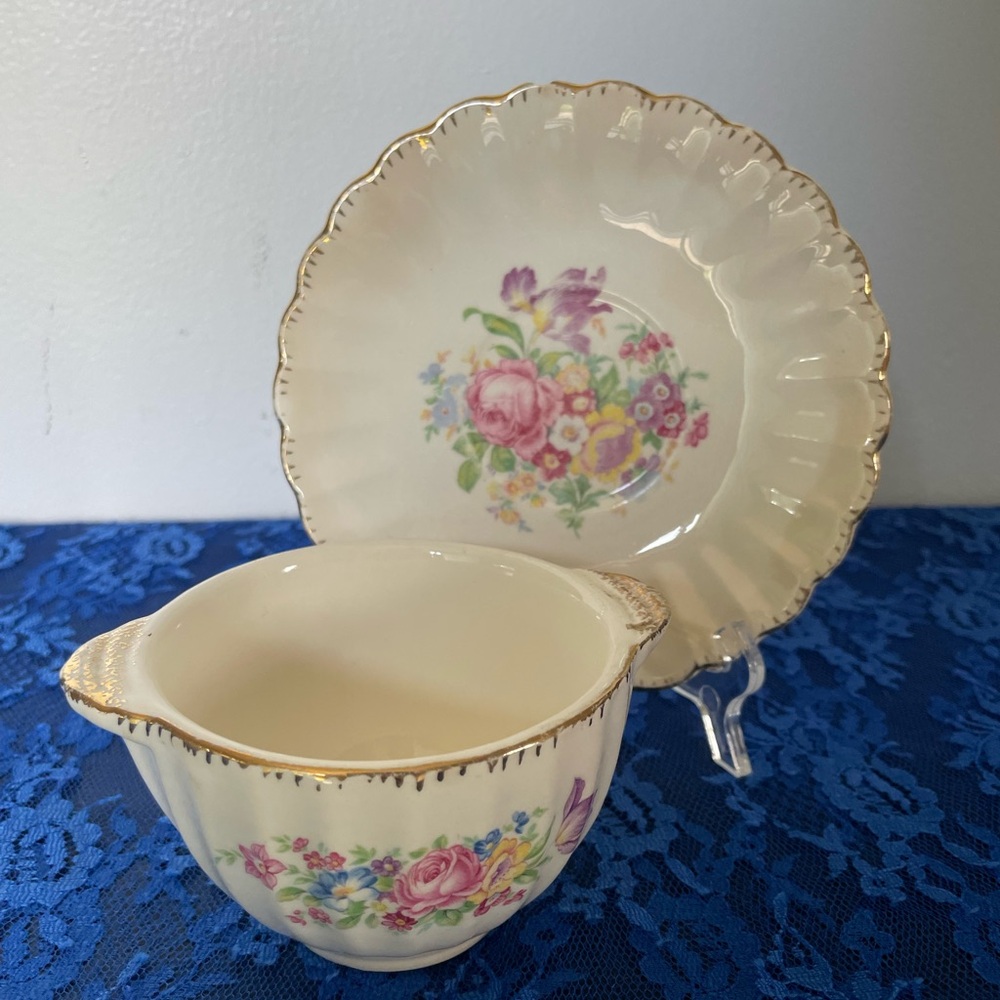 Leigh Ware Floral Miniature Bowl & Saucer Set